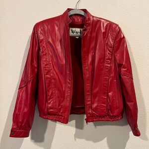 Vintage Wilsons fire truck red 100% leather bomber jacket